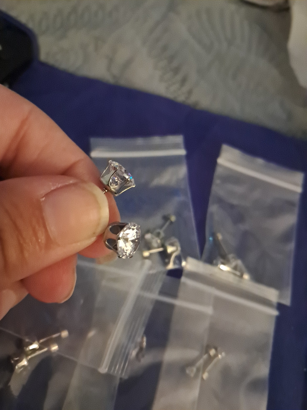 Sterling Silver CZ Stud Earrings - Clear Crystal - Picture 8 of 8